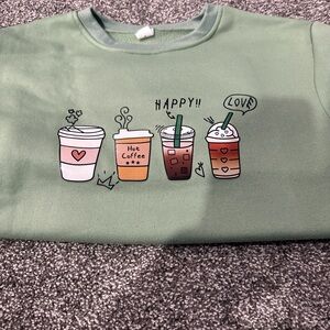 Kids Green Sweatshirt with Beverage Print